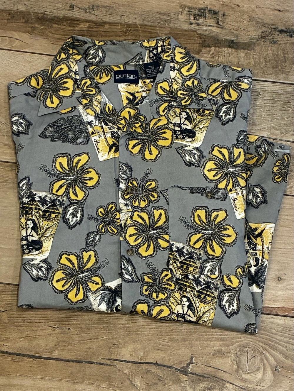 Puritan Grey and Yellow Floral Camp Shirt